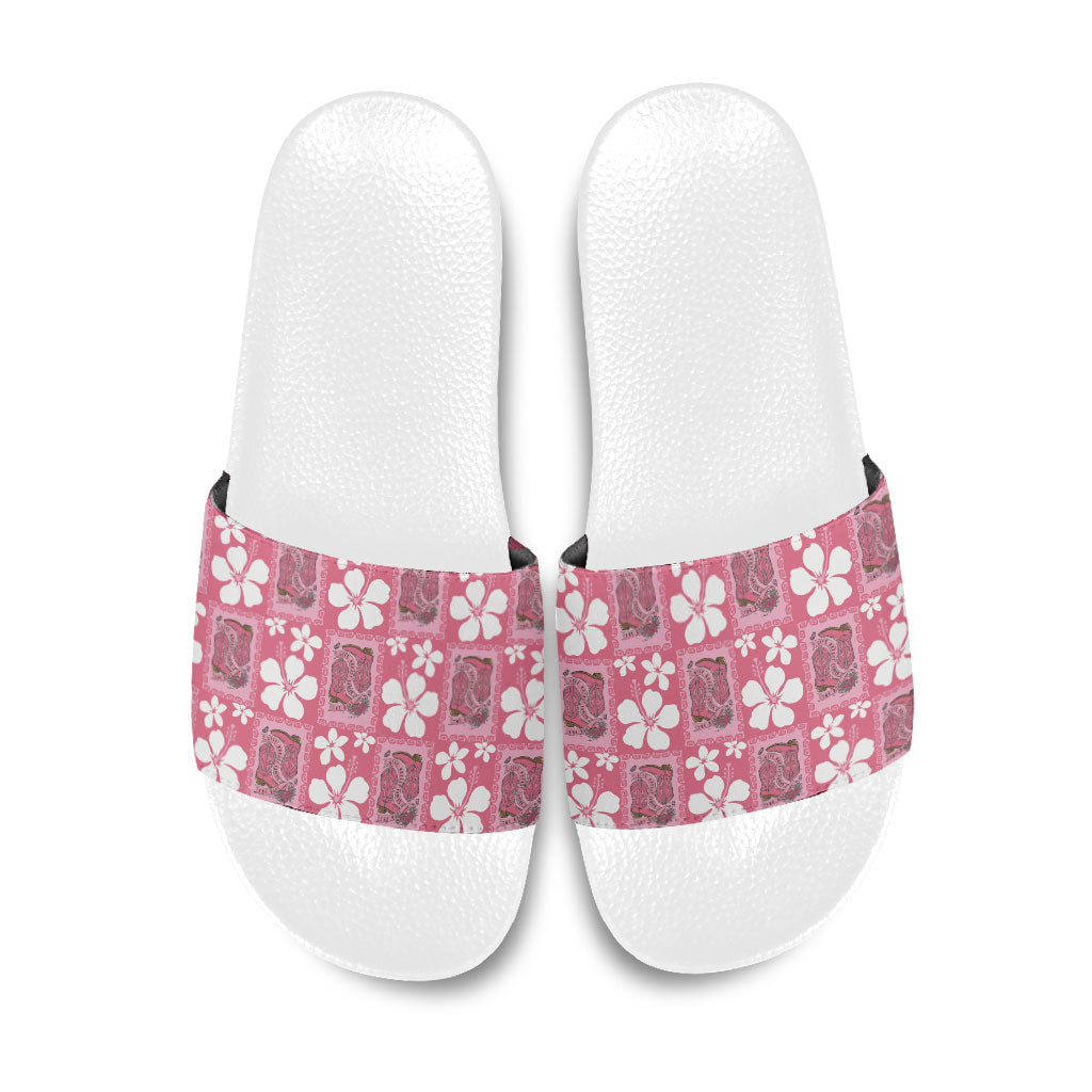 Give Cancer The Boot Pink Cowgirl Slide Sandals Western Aloha Hibiscus Paniolo Heritage Floral