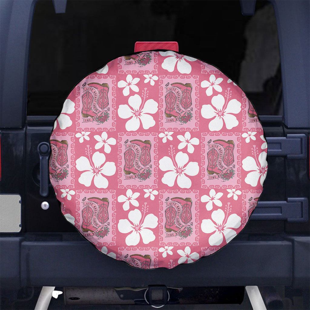 Give Cancer The Boot Pink Cowgirl Spare Tire Cover Western Aloha Hibiscus Paniolo Heritage Floral
