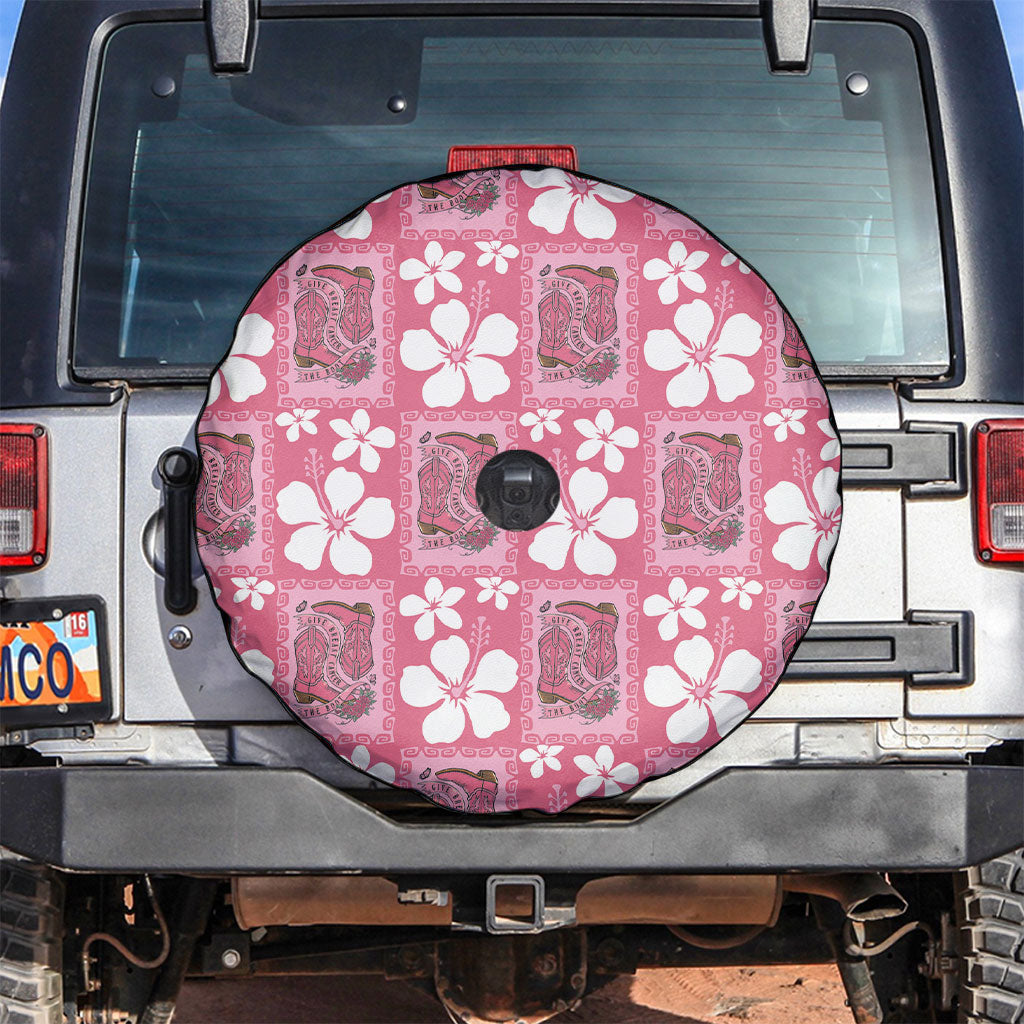 Give Cancer The Boot Pink Cowgirl Spare Tire Cover Western Aloha Hibiscus Paniolo Heritage Floral