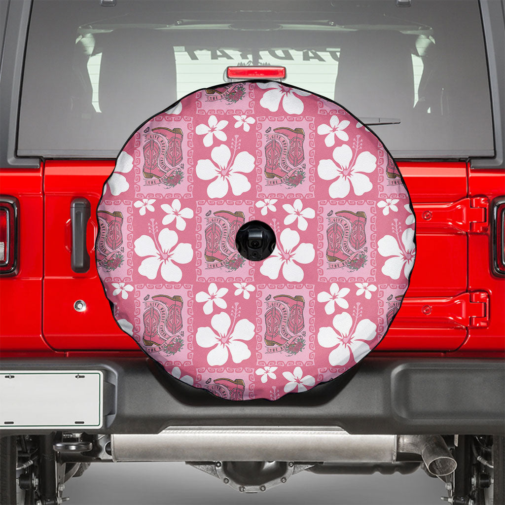 Give Cancer The Boot Pink Cowgirl Spare Tire Cover Western Aloha Hibiscus Paniolo Heritage Floral