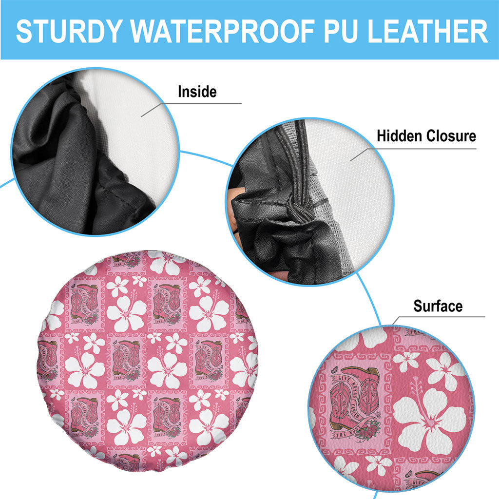Give Cancer The Boot Pink Cowgirl Spare Tire Cover Western Aloha Hibiscus Paniolo Heritage Floral