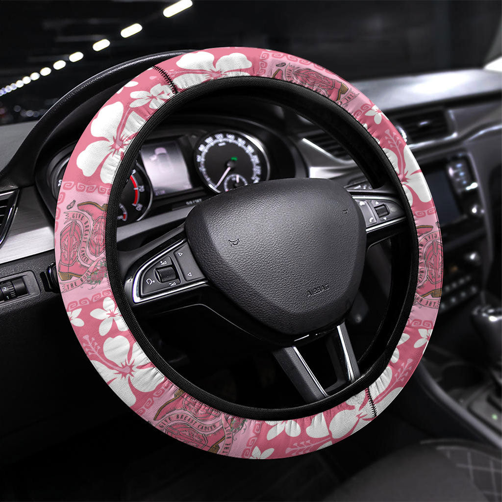 Give Cancer The Boot Pink Cowgirl Steering Wheel Cover Western Aloha Hibiscus Paniolo Heritage Floral