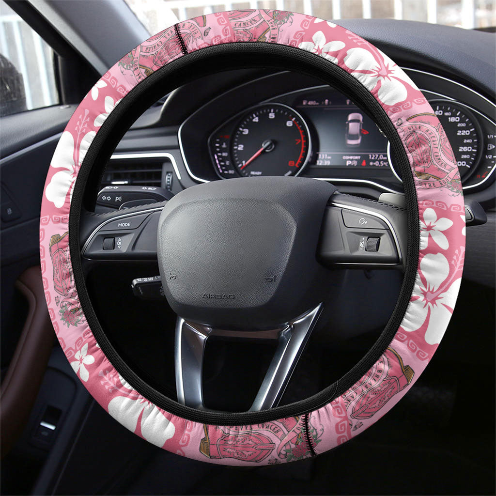 Give Cancer The Boot Pink Cowgirl Steering Wheel Cover Western Aloha Hibiscus Paniolo Heritage Floral