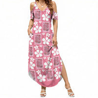 Give Cancer The Boot Pink Cowgirl Summer Maxi Dress Western Aloha Hibiscus Paniolo Heritage Floral