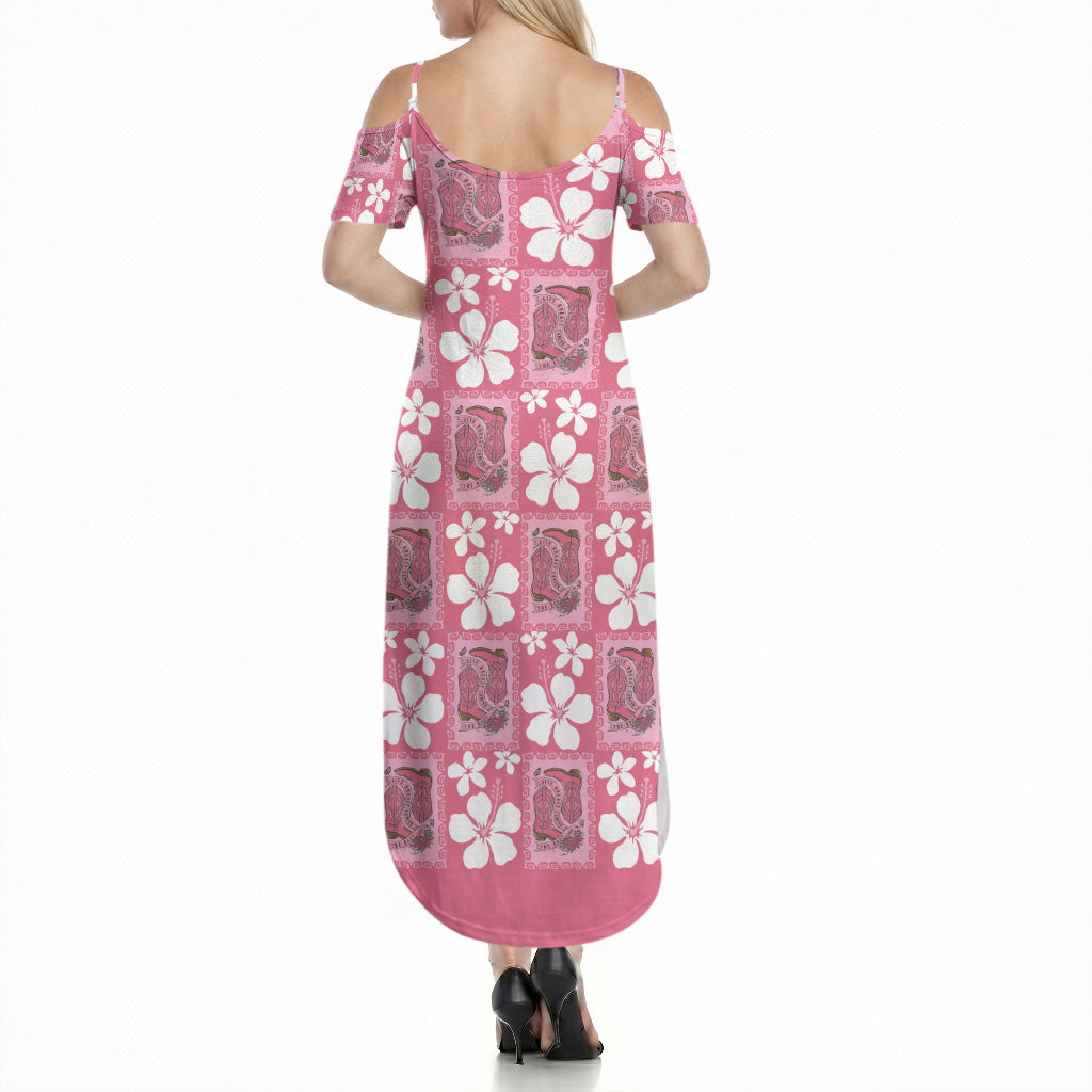 Give Cancer The Boot Pink Cowgirl Summer Maxi Dress Western Aloha Hibiscus Paniolo Heritage Floral