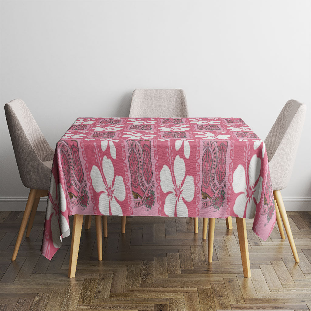 Give Cancer The Boot Pink Cowgirl Tablecloth Western Aloha Hibiscus Paniolo Heritage Floral