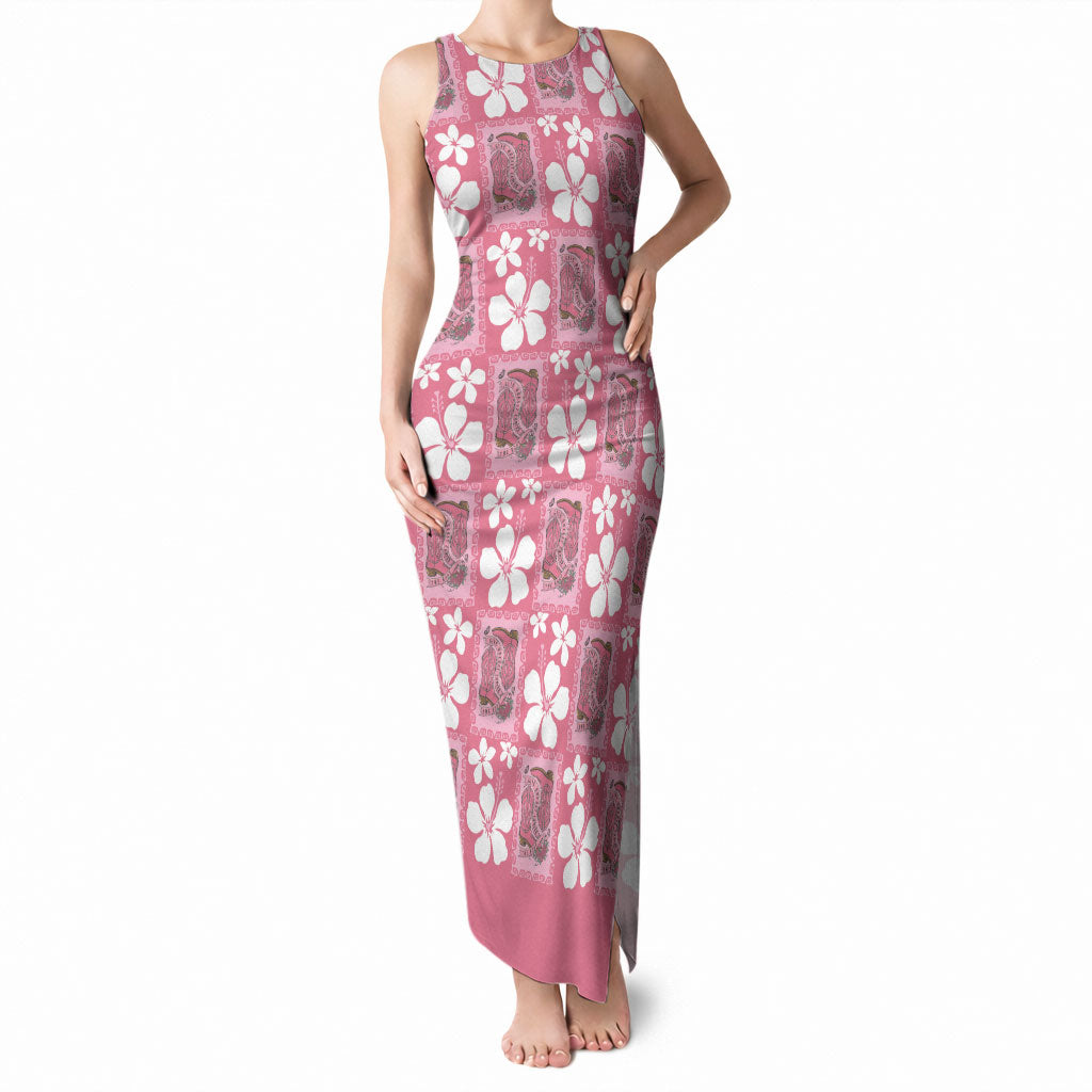 Give Cancer The Boot Pink Cowgirl Tank Maxi Dress Western Aloha Hibiscus Paniolo Heritage Floral LT9 Women Pink - Polynesian Pride