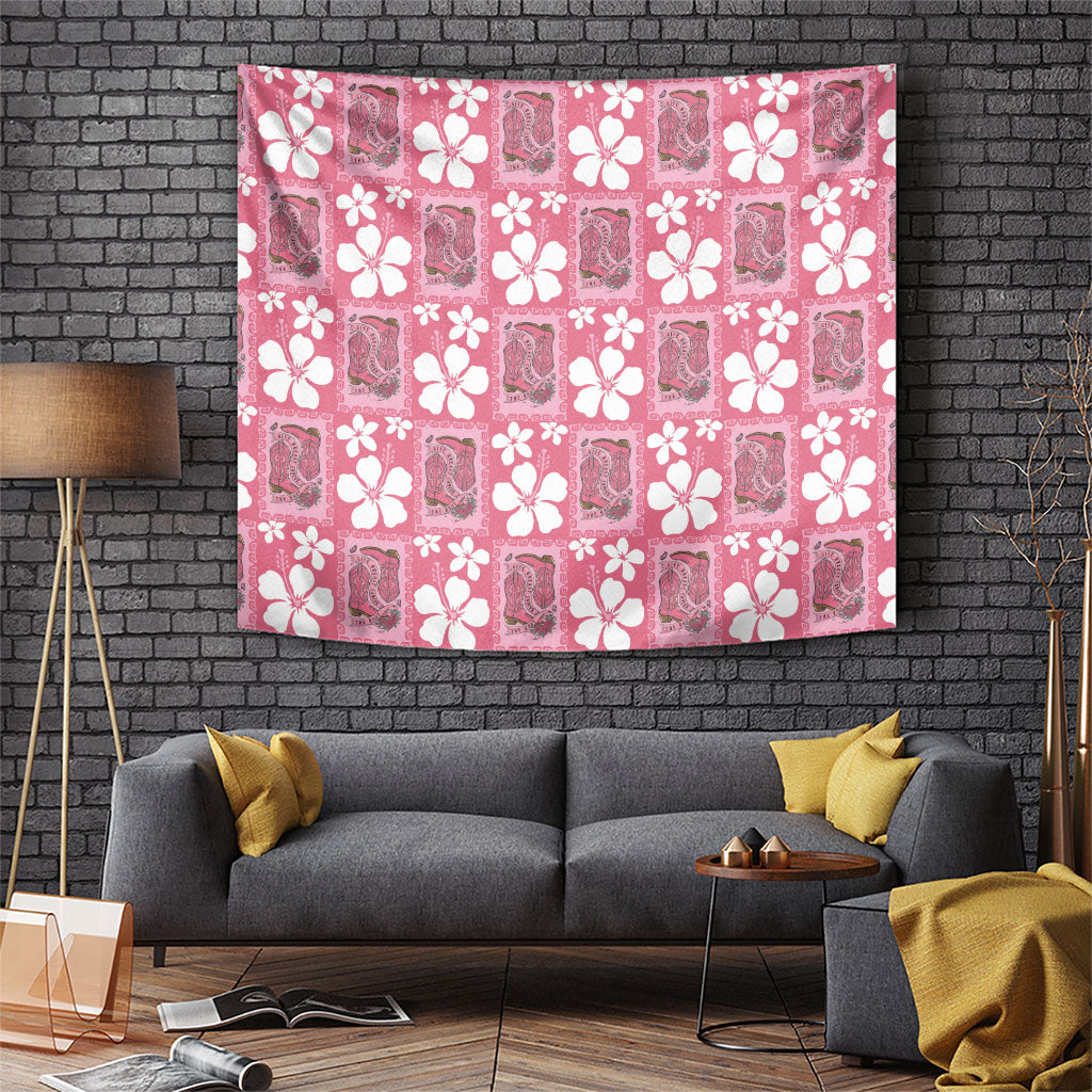 Give Cancer The Boot Pink Cowgirl Tapestry Western Aloha Hibiscus Paniolo Heritage Floral