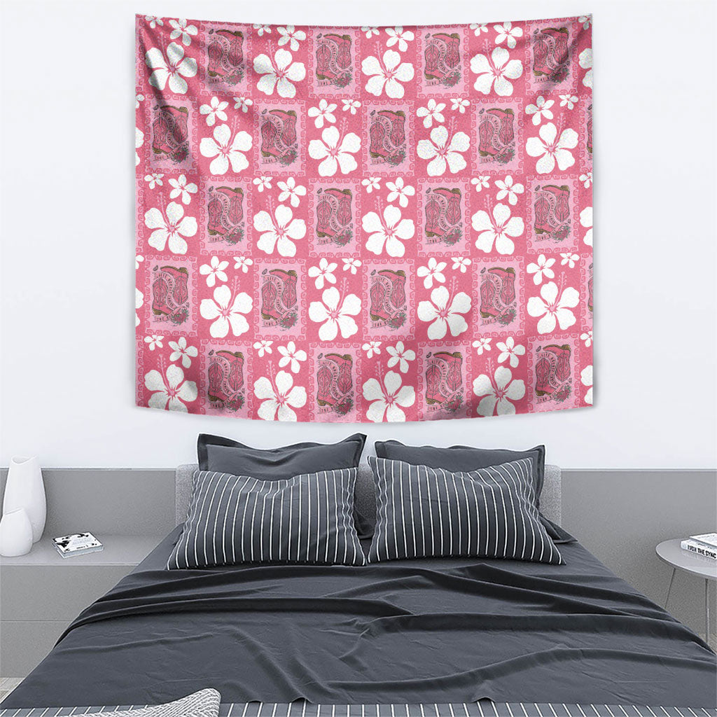 Give Cancer The Boot Pink Cowgirl Tapestry Western Aloha Hibiscus Paniolo Heritage Floral