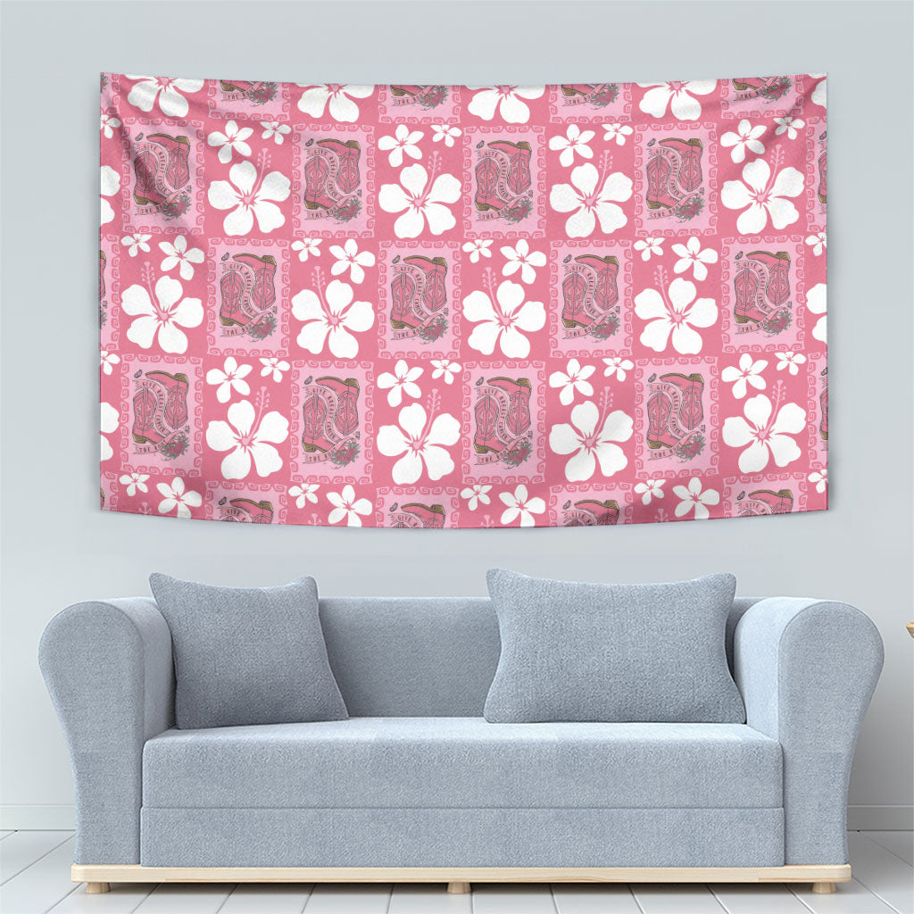 Give Cancer The Boot Pink Cowgirl Tapestry Western Aloha Hibiscus Paniolo Heritage Floral