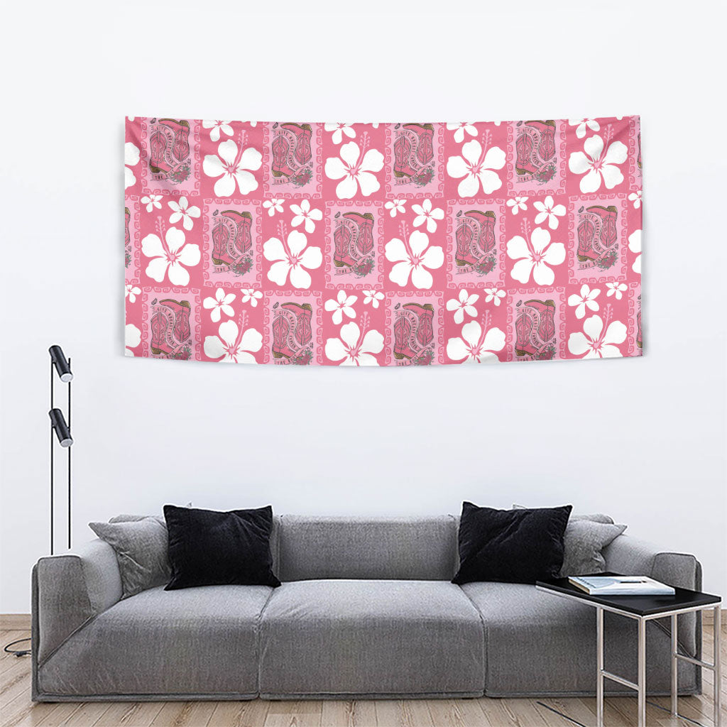 Give Cancer The Boot Pink Cowgirl Tapestry Western Aloha Hibiscus Paniolo Heritage Floral