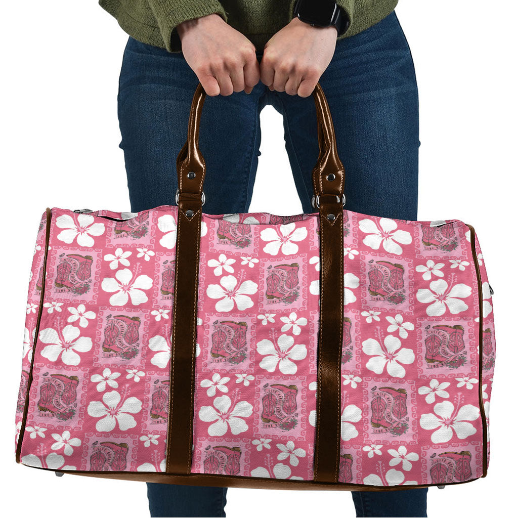 Give Cancer The Boot Pink Cowgirl Travel Bag Western Aloha Hibiscus Paniolo Heritage Floral