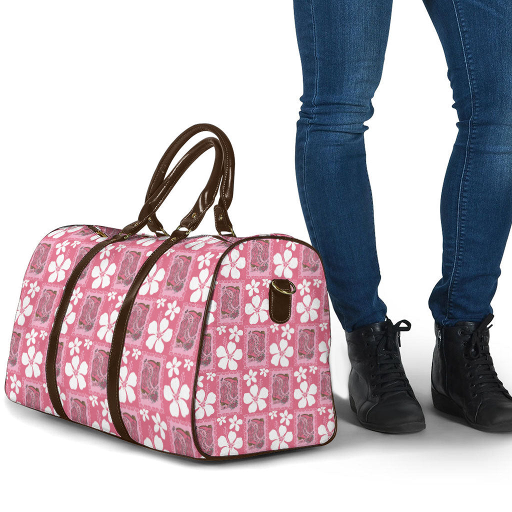 Give Cancer The Boot Pink Cowgirl Travel Bag Western Aloha Hibiscus Paniolo Heritage Floral
