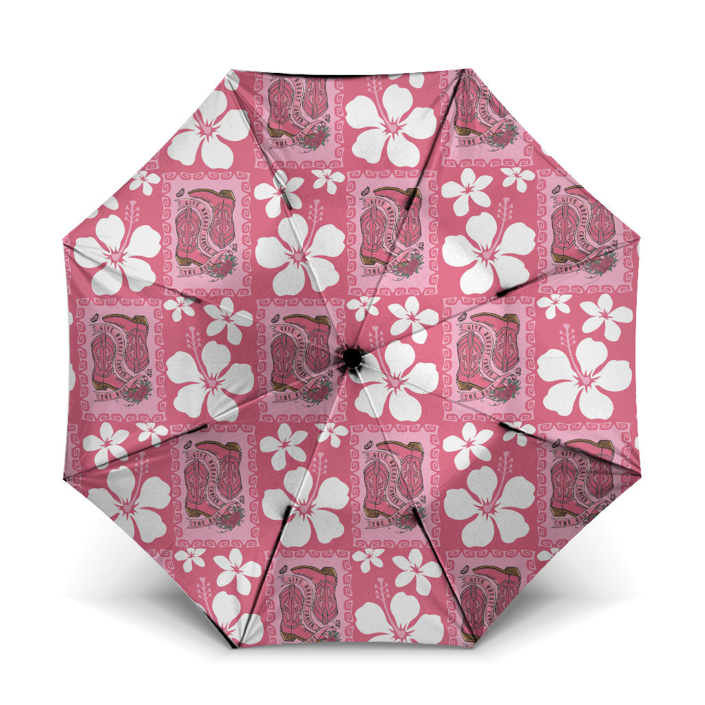 Give Cancer The Boot Pink Cowgirl Umbrella Western Aloha Hibiscus Paniolo Heritage Floral