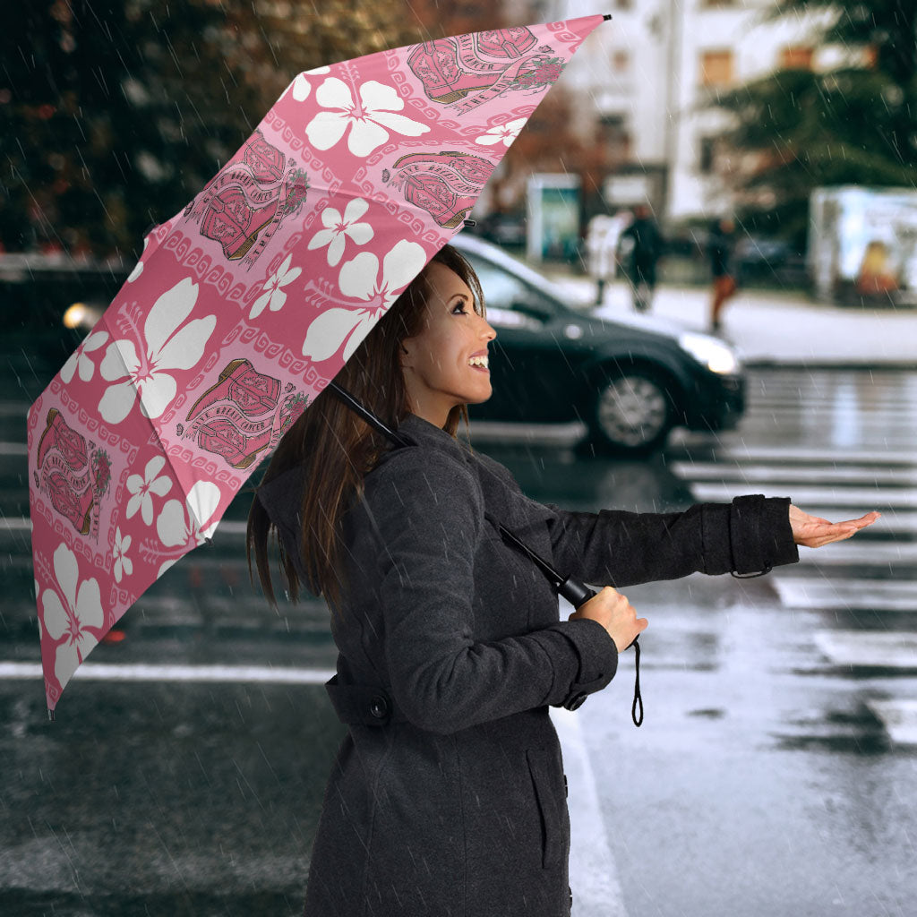 Give Cancer The Boot Pink Cowgirl Umbrella Western Aloha Hibiscus Paniolo Heritage Floral