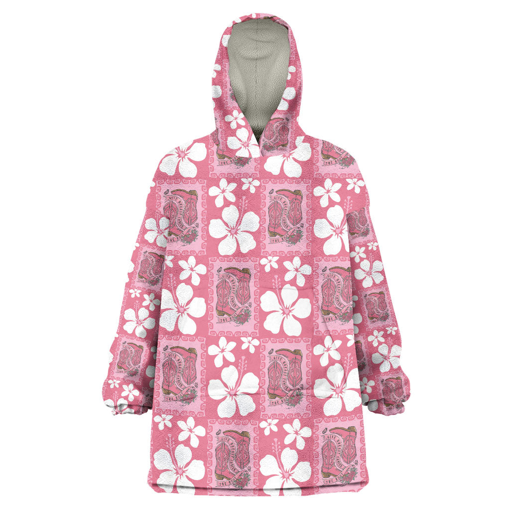 Give Cancer The Boot Pink Cowgirl Wearable Blanket Hoodie Western Aloha Hibiscus Paniolo Heritage Floral