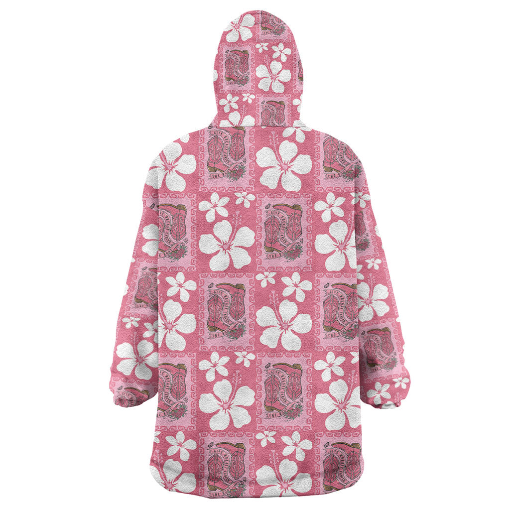 Give Cancer The Boot Pink Cowgirl Wearable Blanket Hoodie Western Aloha Hibiscus Paniolo Heritage Floral