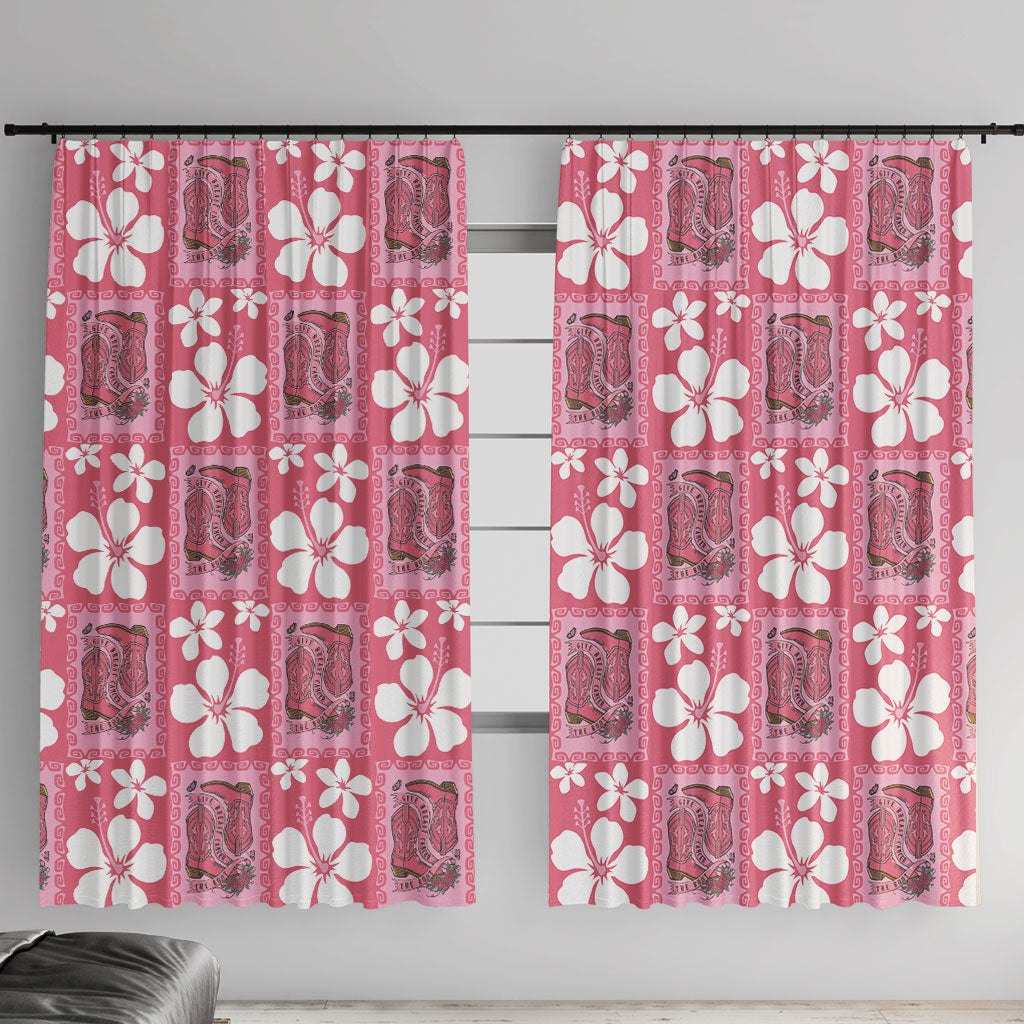 Give Cancer The Boot Pink Cowgirl Window Curtain Western Aloha Hibiscus Paniolo Heritage Floral