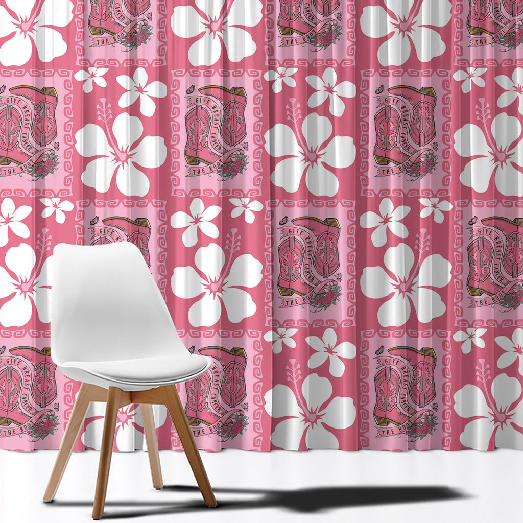 Give Cancer The Boot Pink Cowgirl Window Curtain Western Aloha Hibiscus Paniolo Heritage Floral