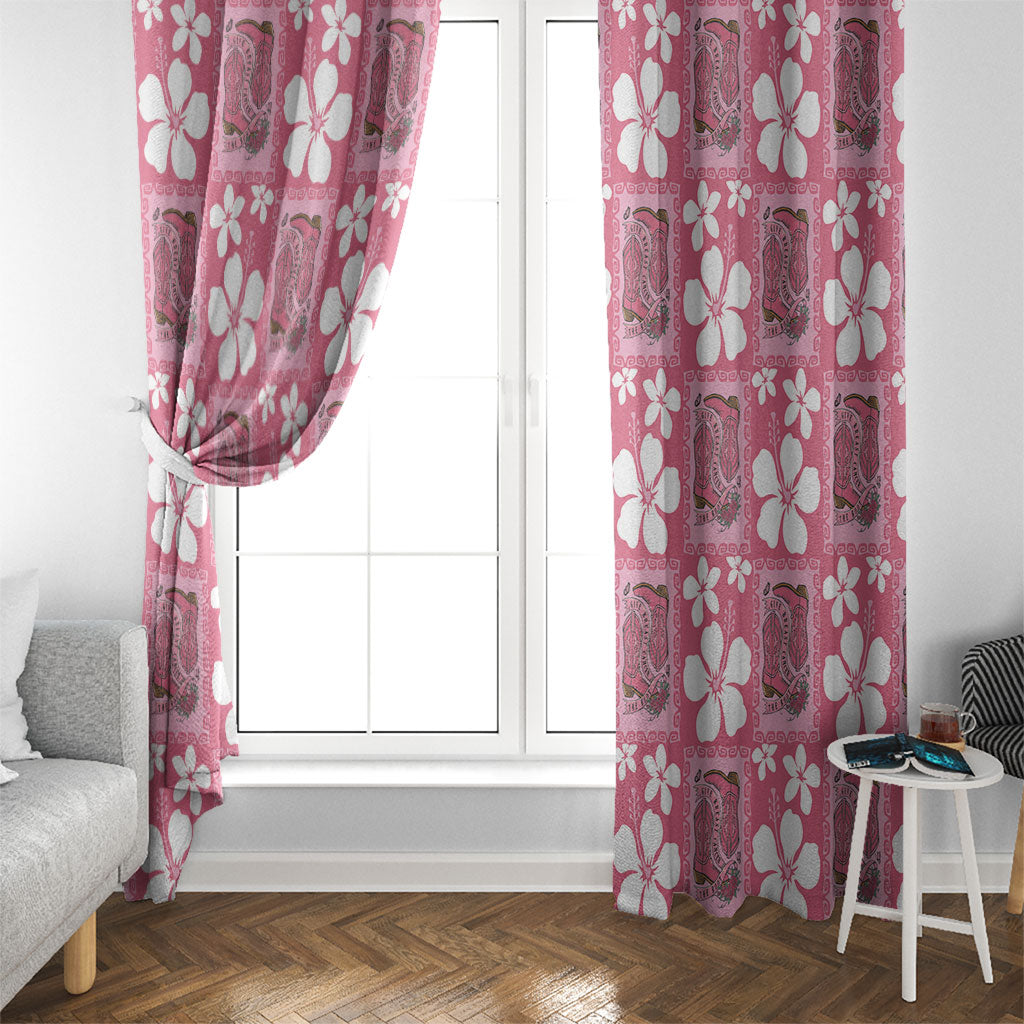 Give Cancer The Boot Pink Cowgirl Window Curtain Western Aloha Hibiscus Paniolo Heritage Floral