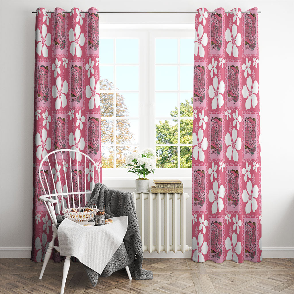 Give Cancer The Boot Pink Cowgirl Window Curtain Western Aloha Hibiscus Paniolo Heritage Floral