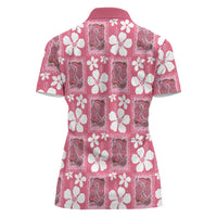 Give Cancer The Boot Pink Cowgirl Women Polo Shirt Western Aloha Hibiscus Paniolo Heritage Floral