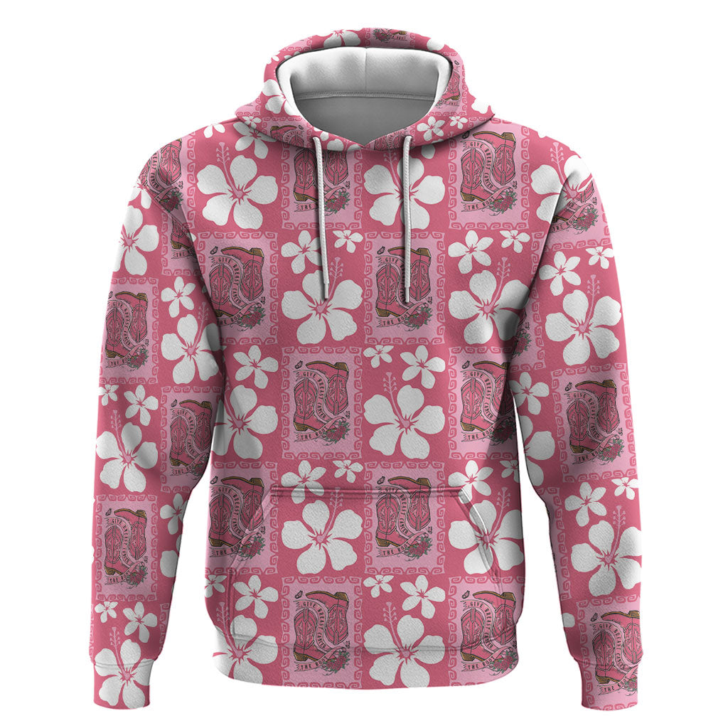 Give Cancer The Boot Pink Cowgirl Zip Hoodie Western Aloha Hibiscus Paniolo Heritage Floral