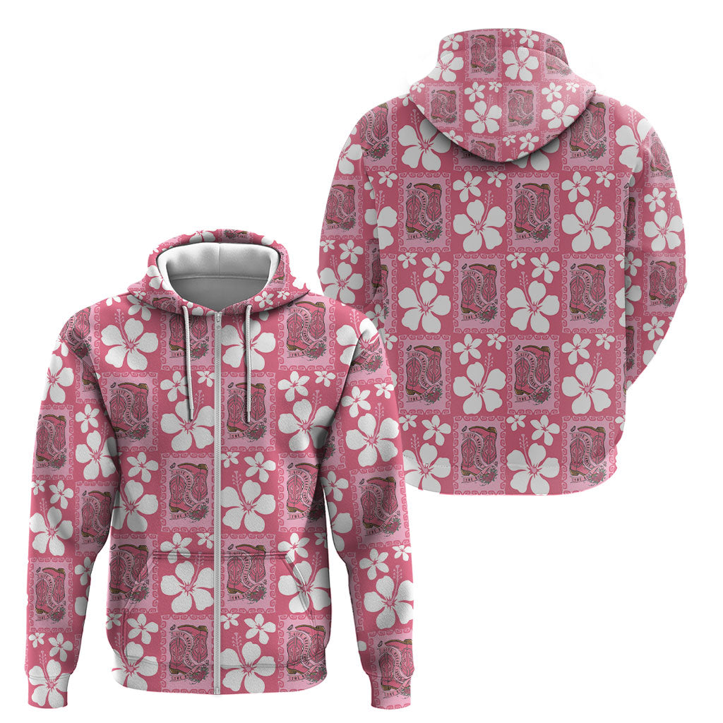 Give Cancer The Boot Pink Cowgirl Zip Hoodie Western Aloha Hibiscus Paniolo Heritage Floral