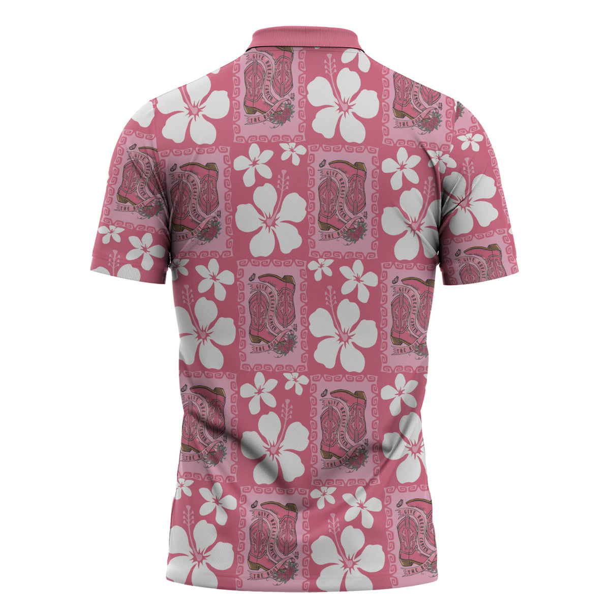 Give Cancer The Boot Pink Cowgirl Zipper Polo Shirt Western Aloha Hibiscus Paniolo Heritage Floral