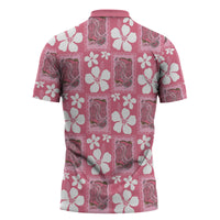 Give Cancer The Boot Pink Cowgirl Zipper Polo Shirt Western Aloha Hibiscus Paniolo Heritage Floral