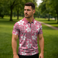 Give Cancer The Boot Pink Cowgirl Zipper Polo Shirt Western Aloha Hibiscus Paniolo Heritage Floral