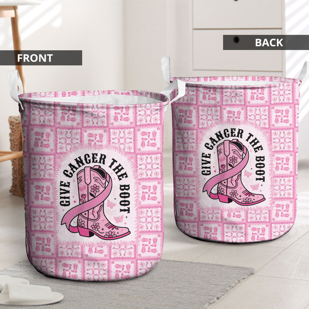 Give Cancer The Boot Pink Cowgirl Laundry Basket Hawaiian Paniolo Mixed Quilt Pattern Style