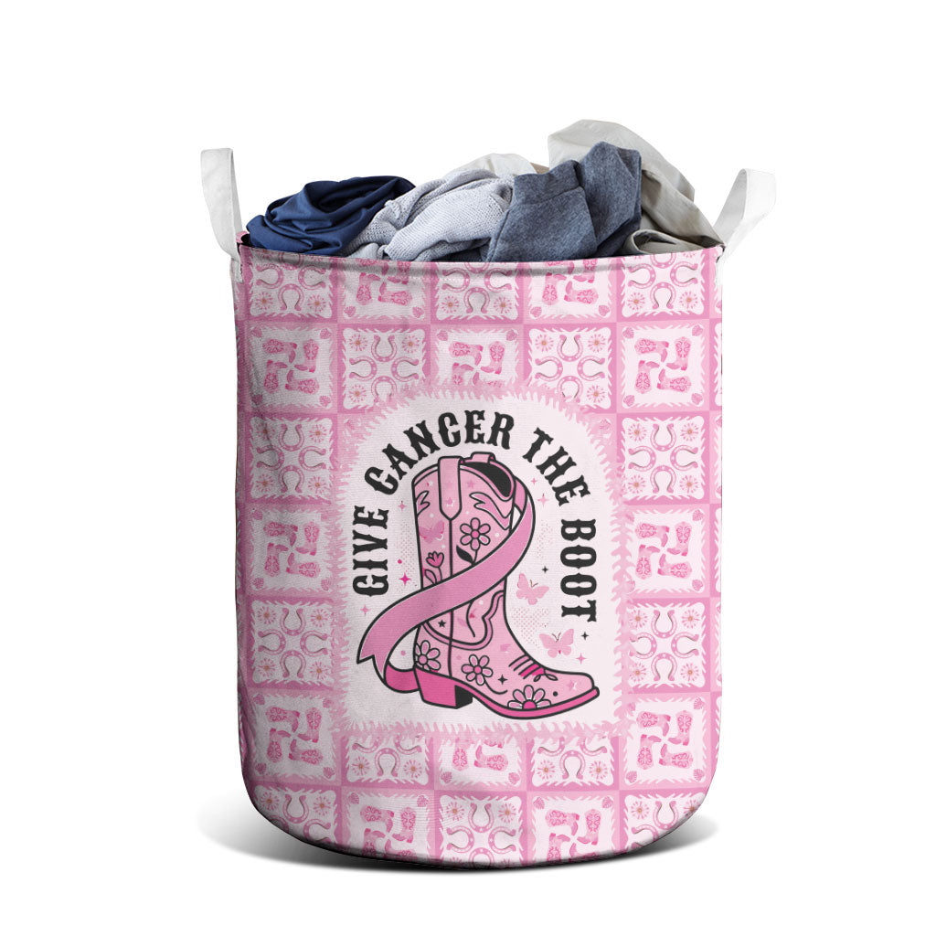 Give Cancer The Boot Pink Cowgirl Laundry Basket Hawaiian Paniolo Mixed Quilt Pattern Style