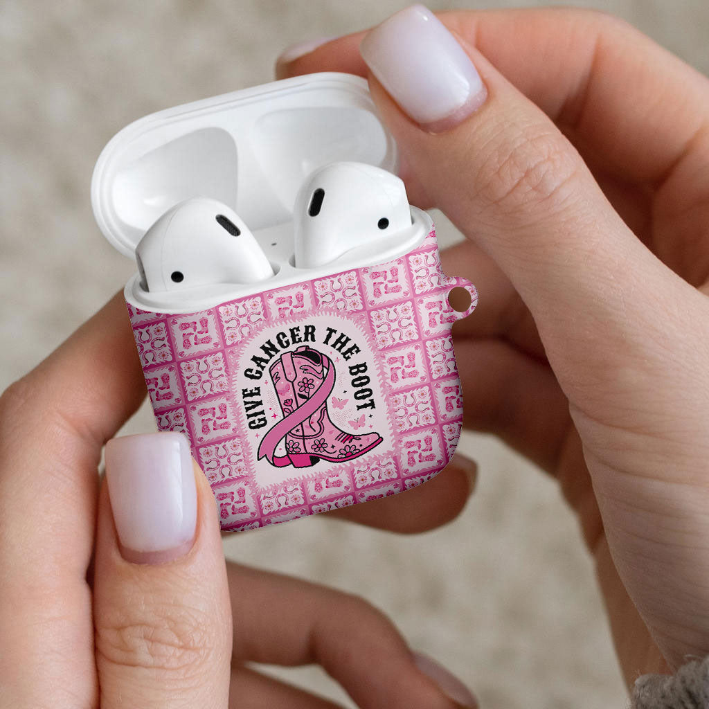 Give Cancer The Boot Pink Cowgirl AirPods Case Hawaiian Paniolo Mixed Quilt Pattern Style