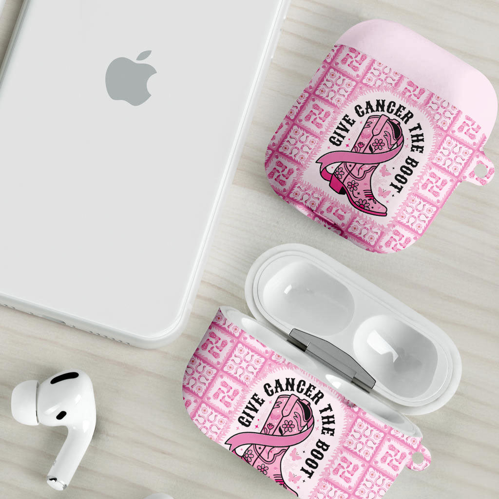 Give Cancer The Boot Pink Cowgirl AirPods Case Hawaiian Paniolo Mixed Quilt Pattern Style