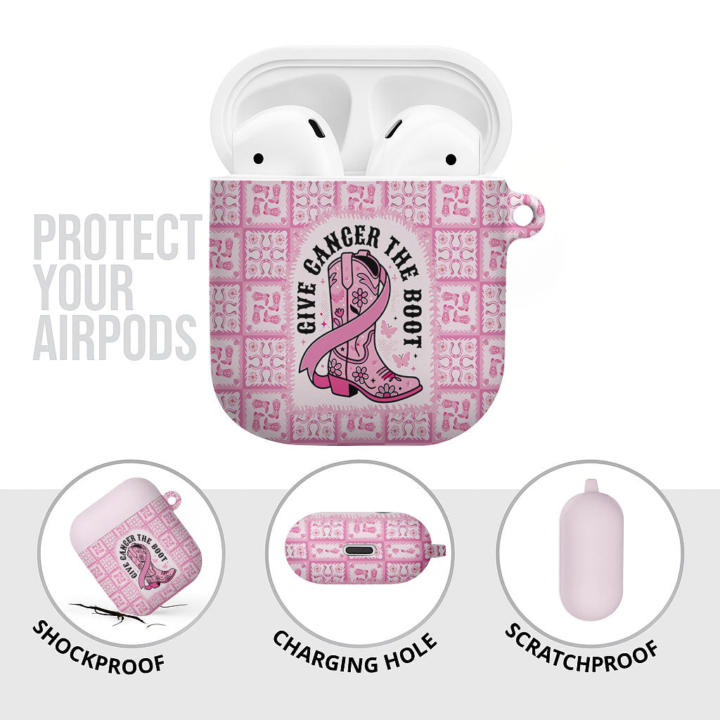 Give Cancer The Boot Pink Cowgirl AirPods Case Hawaiian Paniolo Mixed Quilt Pattern Style
