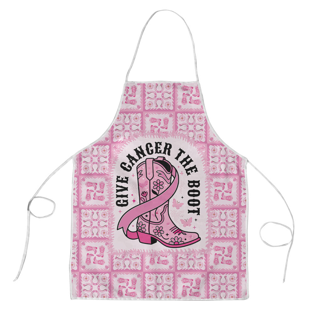 Give Cancer The Boot Pink Cowgirl Apron Hawaiian Paniolo Mixed Quilt Pattern Style LT9 Pink - Polynesian Pride