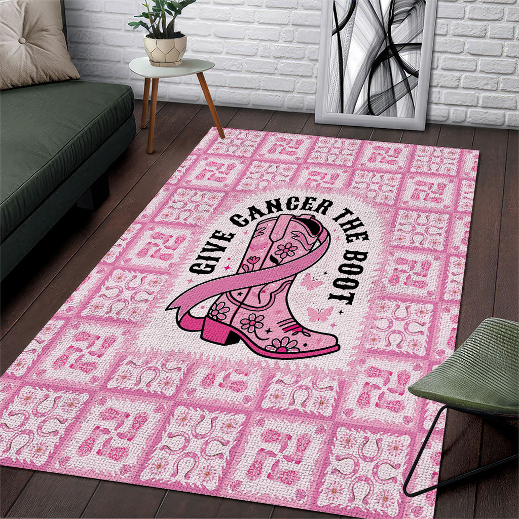 Give Cancer The Boot Pink Cowgirl Area Rug Hawaiian Paniolo Mixed Quilt Pattern Style