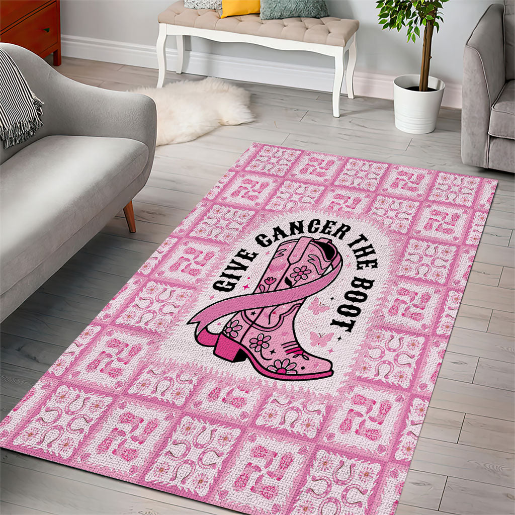 Give Cancer The Boot Pink Cowgirl Area Rug Hawaiian Paniolo Mixed Quilt Pattern Style