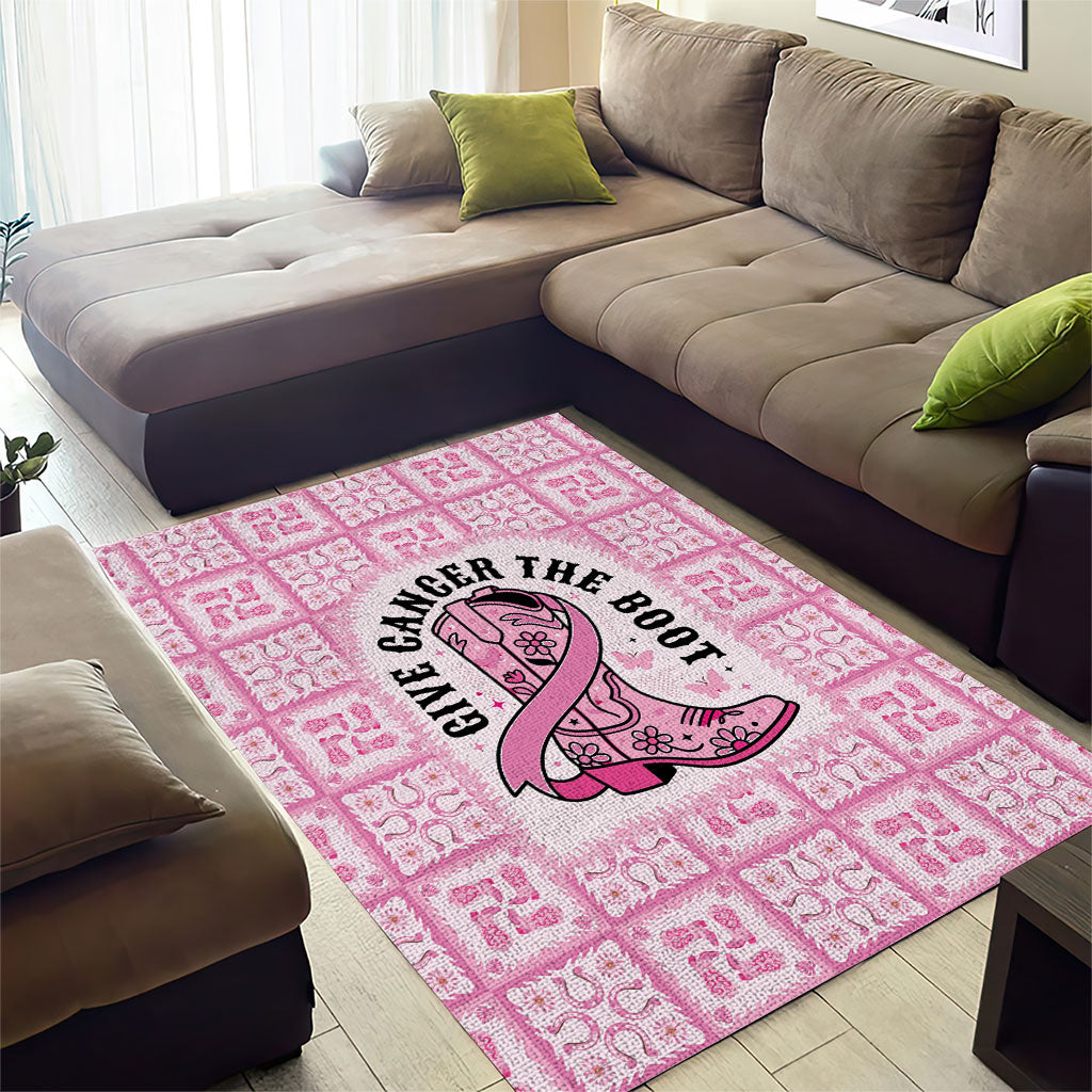 Give Cancer The Boot Pink Cowgirl Area Rug Hawaiian Paniolo Mixed Quilt Pattern Style