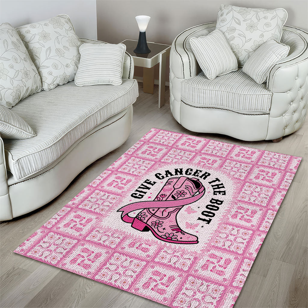 Give Cancer The Boot Pink Cowgirl Area Rug Hawaiian Paniolo Mixed Quilt Pattern Style