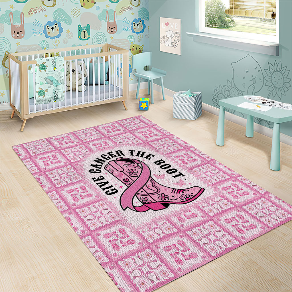 Give Cancer The Boot Pink Cowgirl Area Rug Hawaiian Paniolo Mixed Quilt Pattern Style