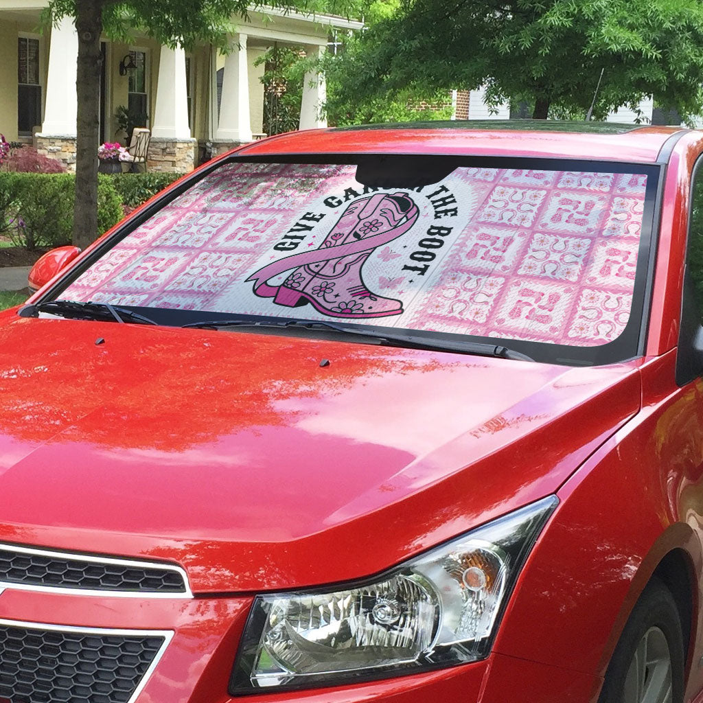Give Cancer The Boot Pink Cowgirl Auto Sun Shade Hawaiian Paniolo Mixed Quilt Pattern Style