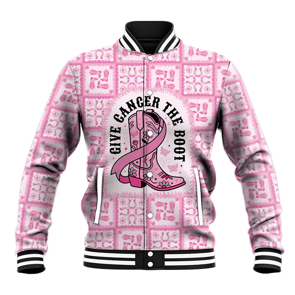Give Cancer The Boot Pink Cowgirl Baseball Jacket Hawaiian Paniolo Mixed Quilt Pattern Style