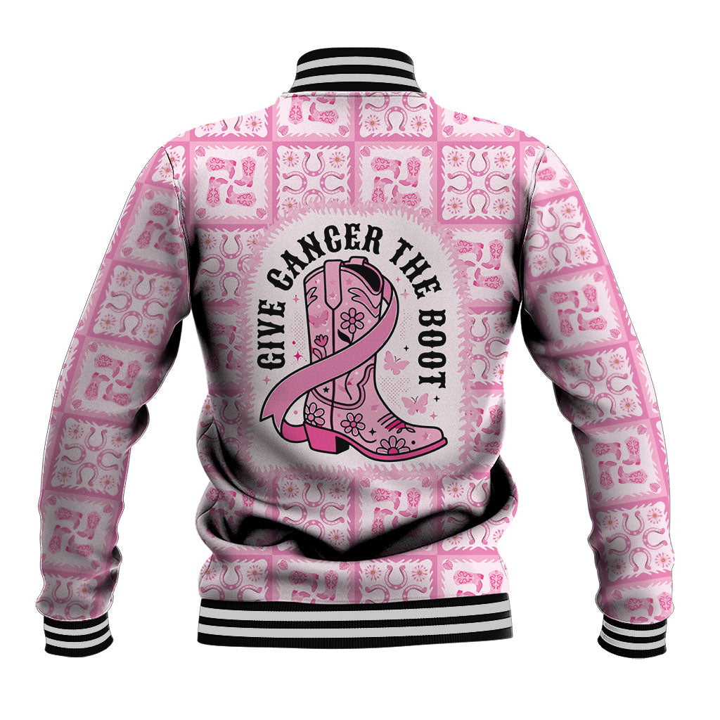 Give Cancer The Boot Pink Cowgirl Baseball Jacket Hawaiian Paniolo Mixed Quilt Pattern Style