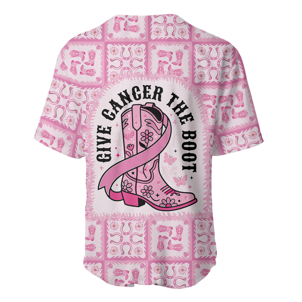 Give Cancer The Boot Pink Cowgirl Baseball Jersey Hawaiian Paniolo Mixed Quilt Pattern Style