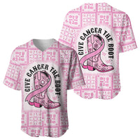 Give Cancer The Boot Pink Cowgirl Baseball Jersey Hawaiian Paniolo Mixed Quilt Pattern Style