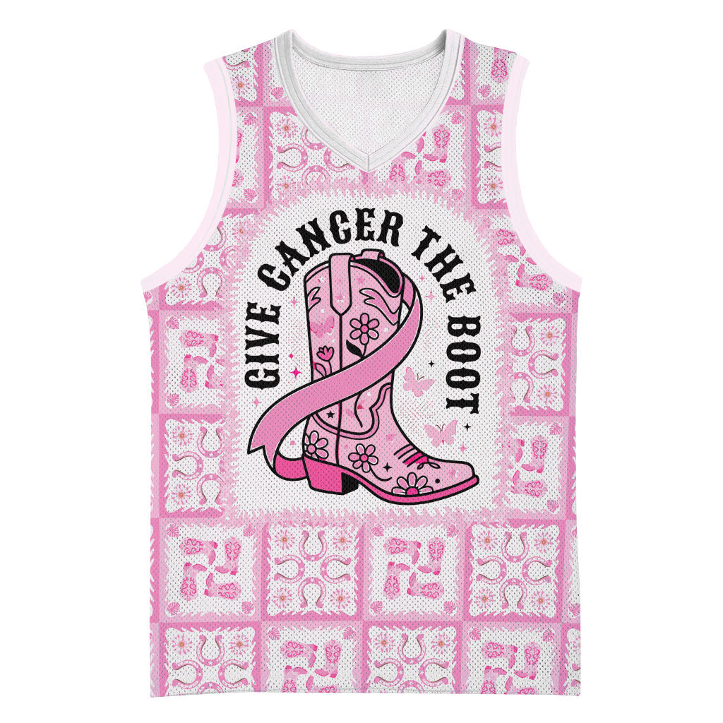 Give Cancer The Boot Pink Cowgirl Basketball Jersey Hawaiian Paniolo Mixed Quilt Pattern Style