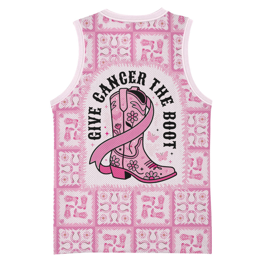 Give Cancer The Boot Pink Cowgirl Basketball Jersey Hawaiian Paniolo Mixed Quilt Pattern Style