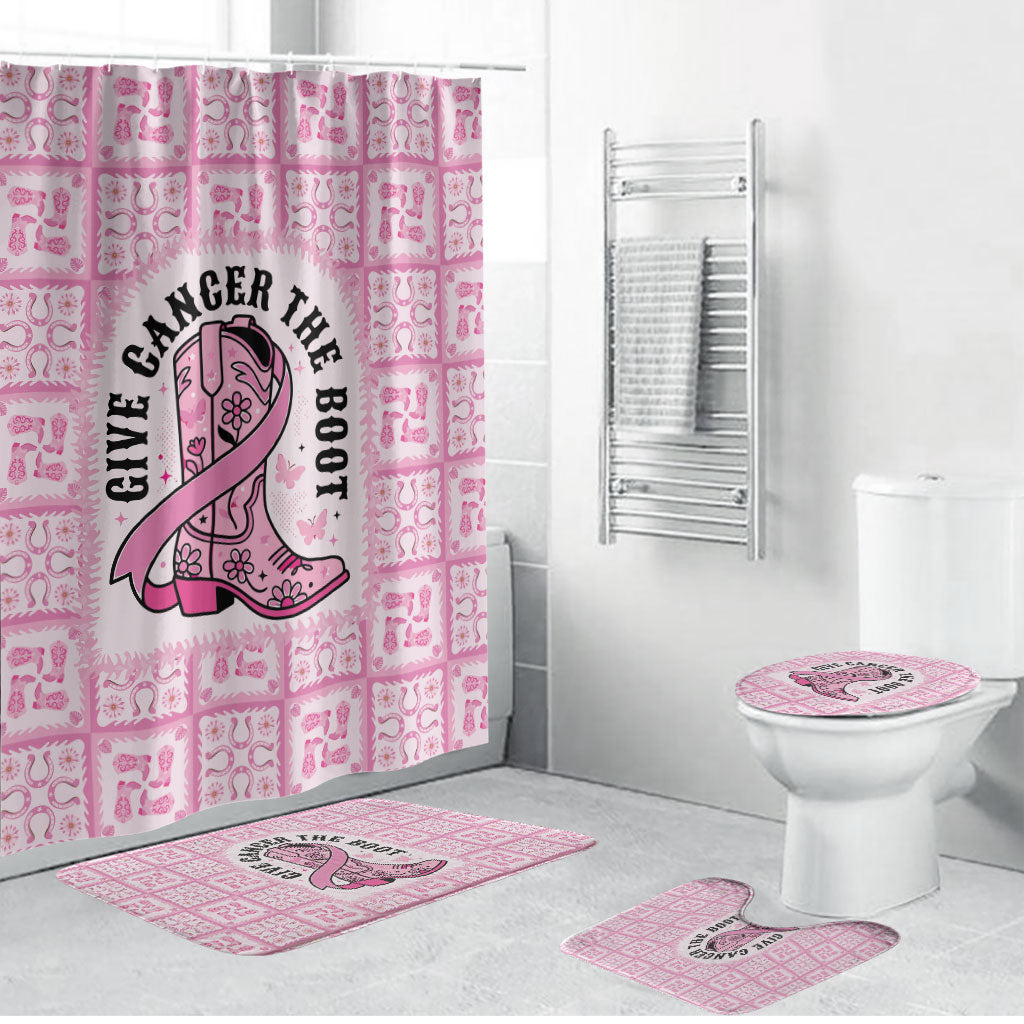 Give Cancer The Boot Pink Cowgirl Bathroom Set Hawaiian Paniolo Mixed Quilt Pattern Style LT9 Bathroom Set (4 pcs) Pink - Polynesian Pride